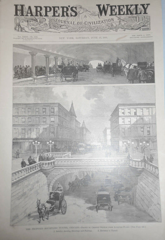 The Proposed Boulevard Tunnel, Chicago - Harper's Weekly June 13, 1891