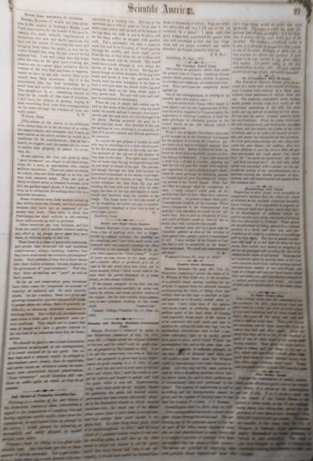 Scientific American, October 6, 1855. Knitting machine; cotton press; alarm bed