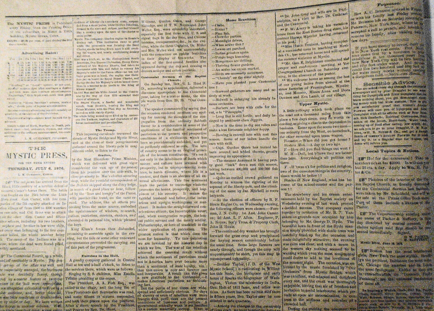 The Mystic Press, July 6, 1876. Stonington Connecticut newspaper (reprint)