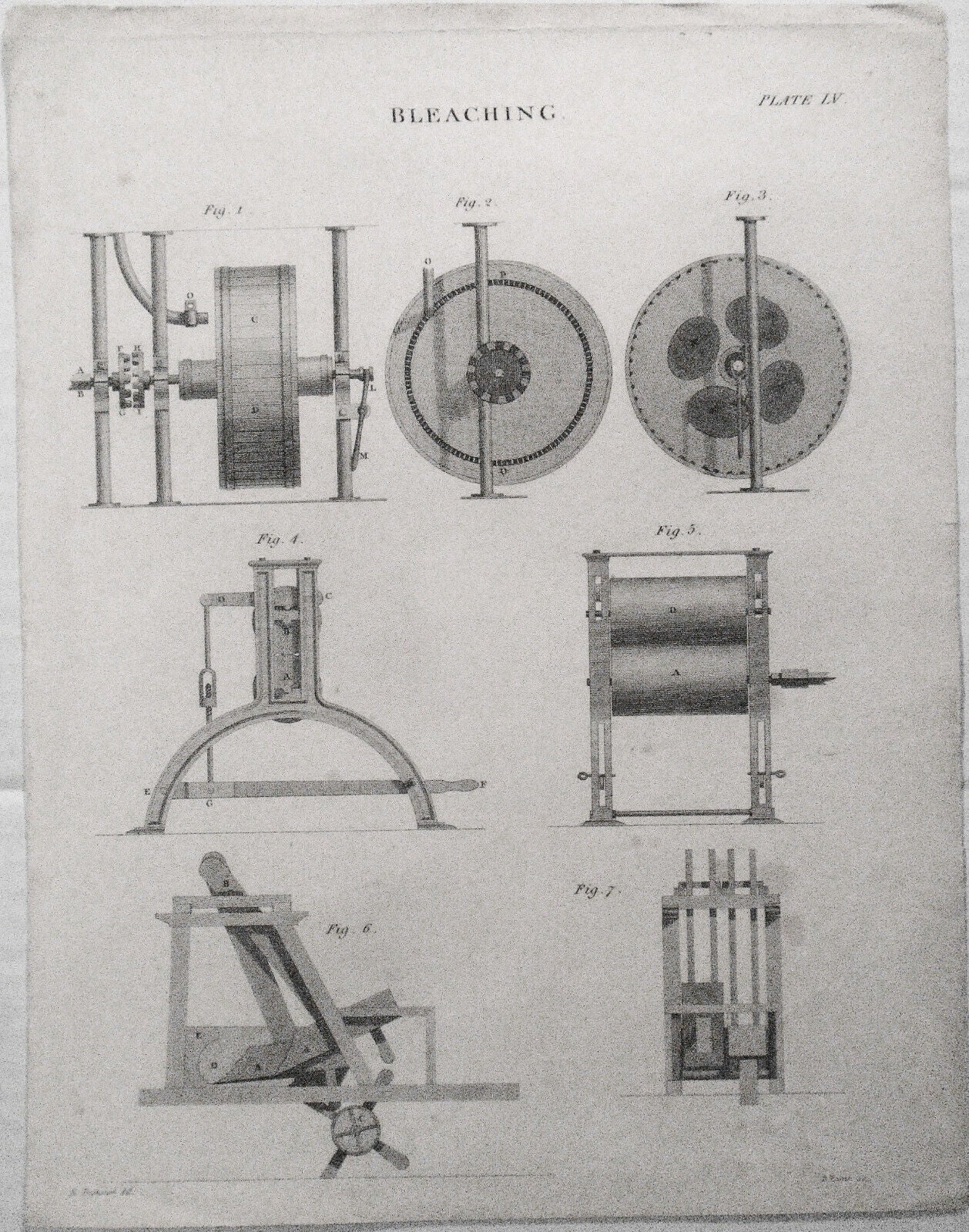 1832 Bleacing - Plate LV - Original antique print.