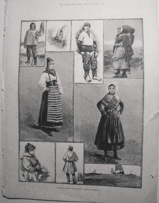 1883 Sketches At International Fisheries Exhibition - 4 original pages of prints