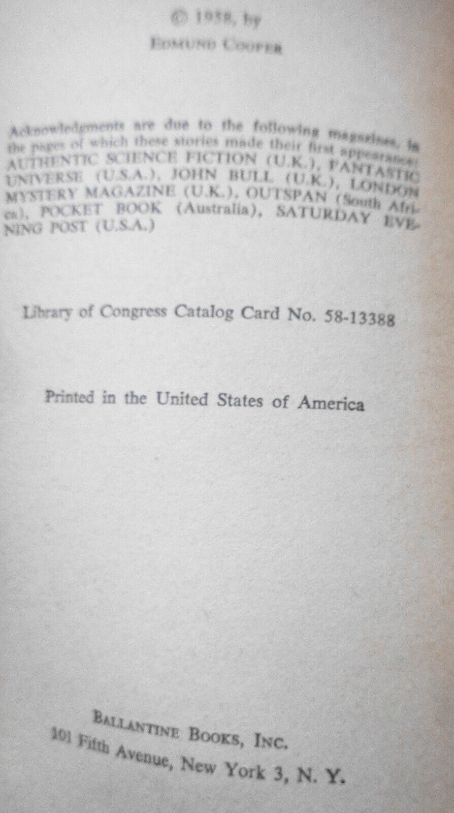 Edmund Cooper : Tomorrrow's Gift, Voices in the Dark, News from Elsewhere