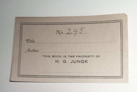 H. G. Jungk, Ex Libris Bookplate - early 1900's