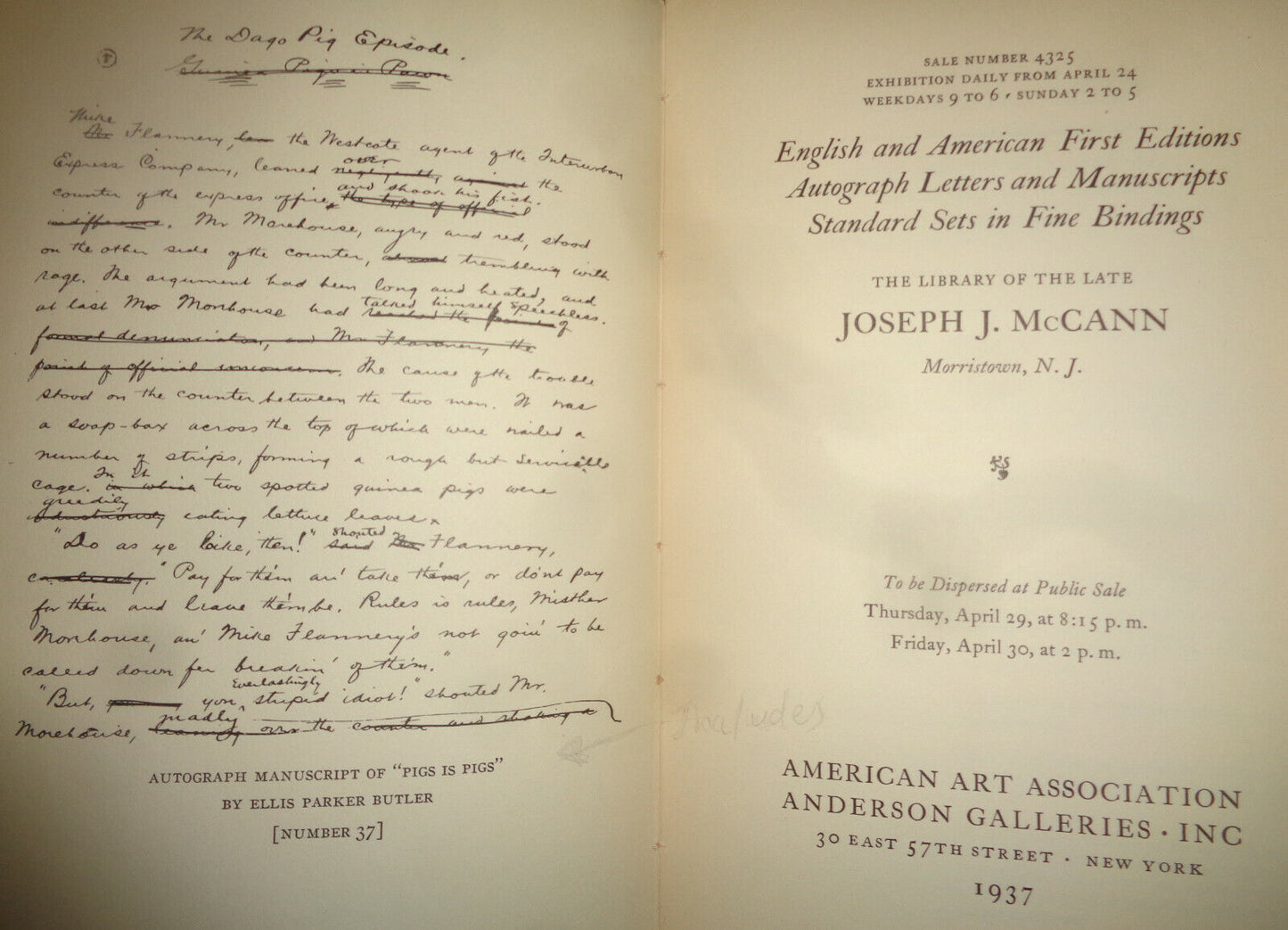 Library of the late Joseph J McCann -American Art Assoc Anderson Galleries 1937