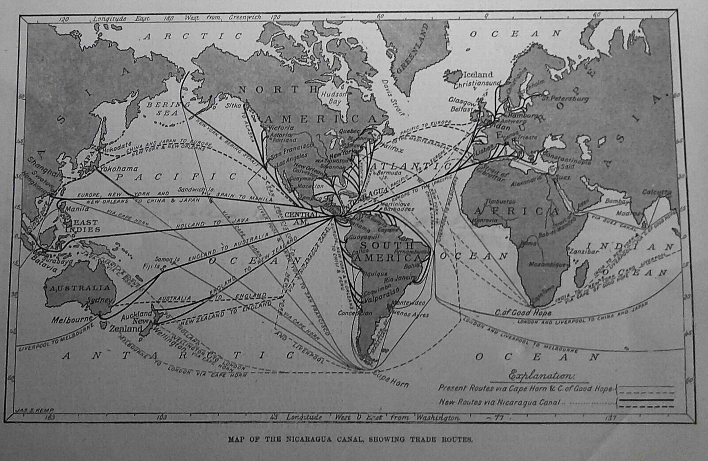 The Nicaragua Canal - Harper's Weekly, March 28, 1891 Supplement. Map & prints