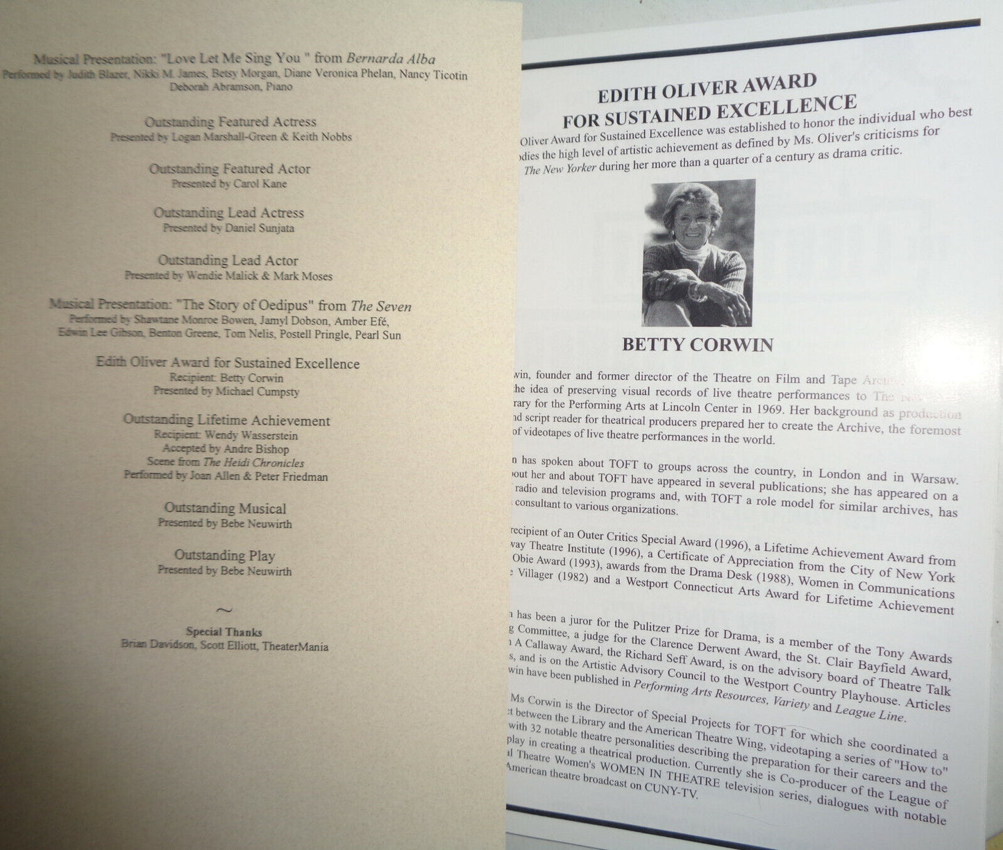 THE 21ST ANNUAL LUCILLE LORTEL AWARDS - PROGRAM - MAY 2006 - Wendy Wasserstein