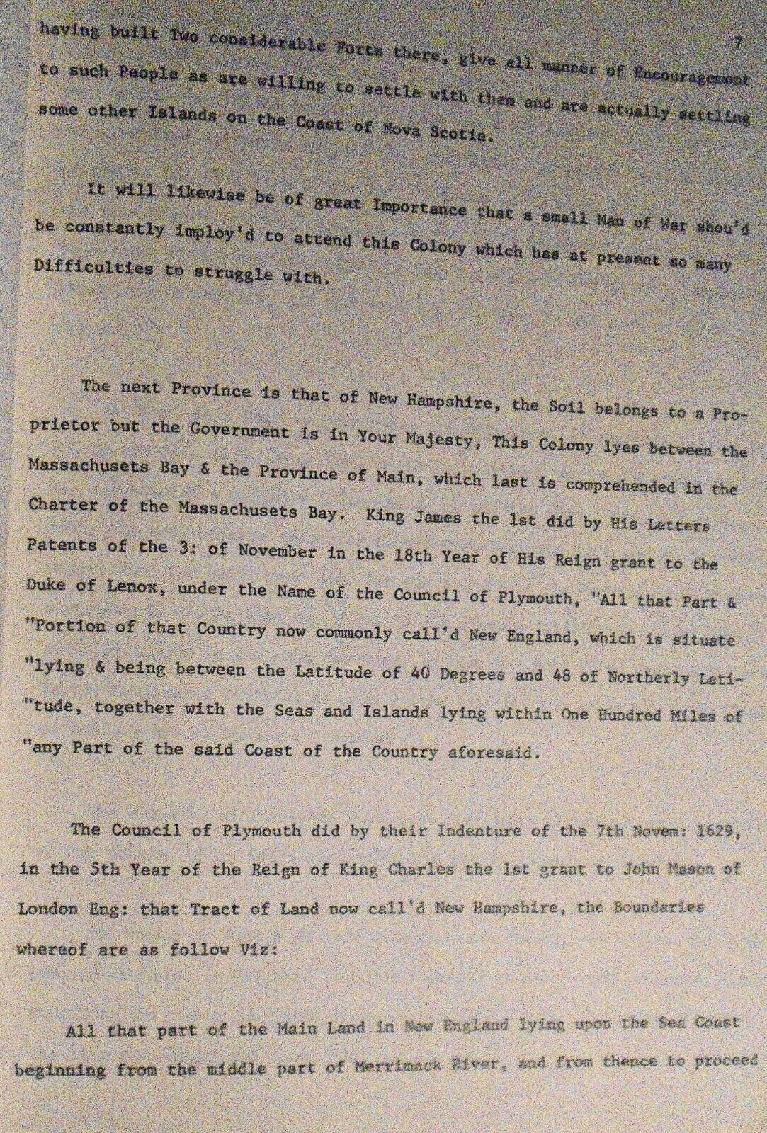 State of Your Majesty's Plantations on the Continent North America 1721 - TYPED