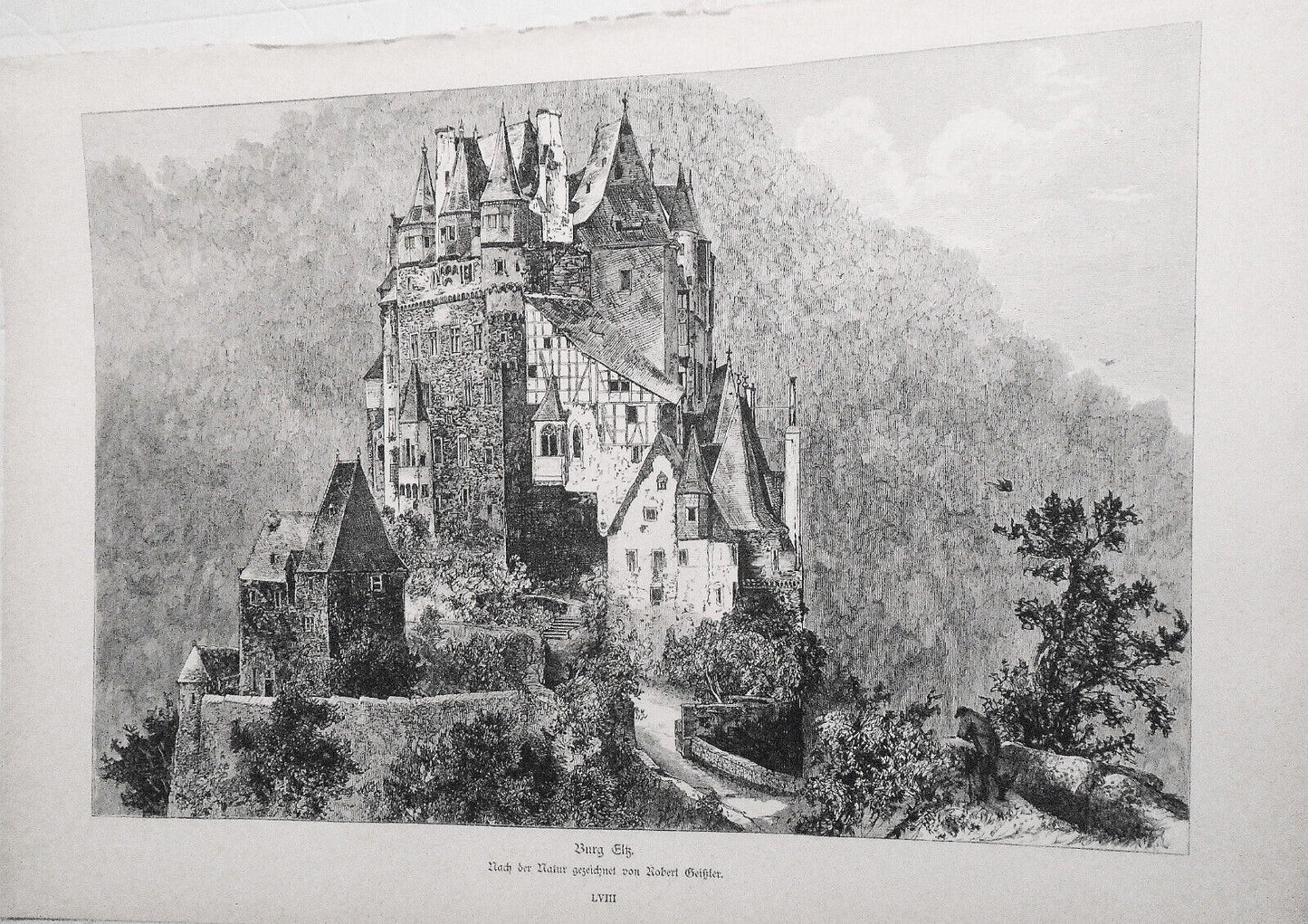 Burg Eltz, von  Robert Geiszler  -- 1886 - Original antique print