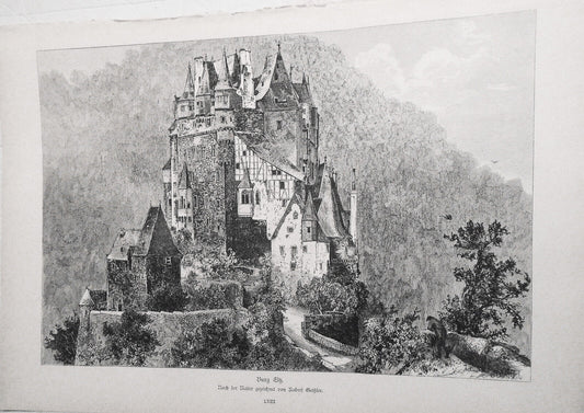 Burg Eltz, von  Robert Geiszler  -- 1886 - Original antique print