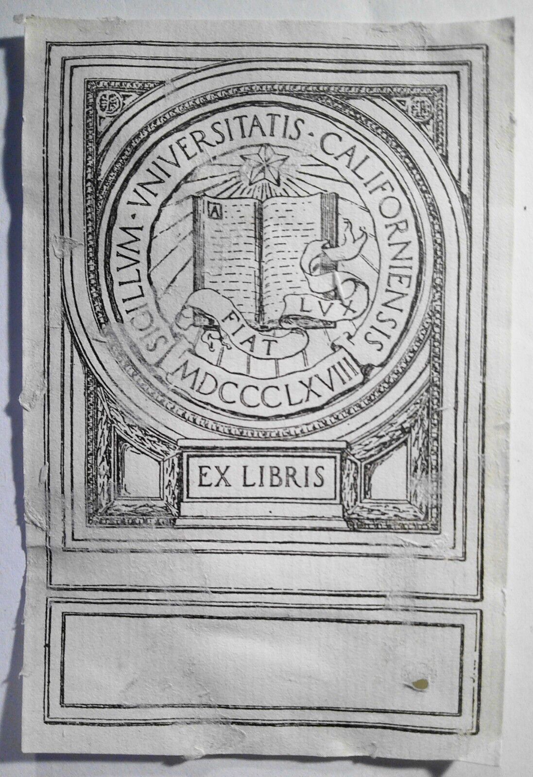 University of California Ex Libris Bookplate 1868