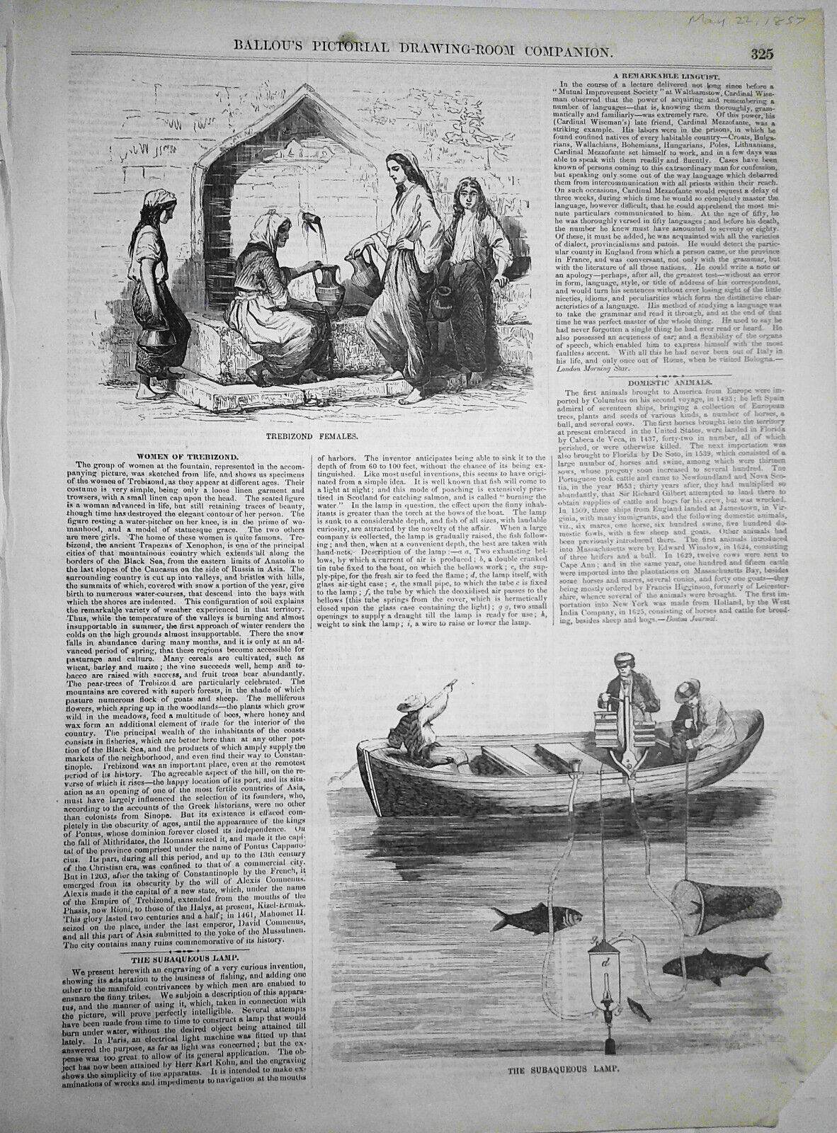 Women of Trebizond + The Subaqueous Lamp - Ballou's Pictorial, May 22, 1857.