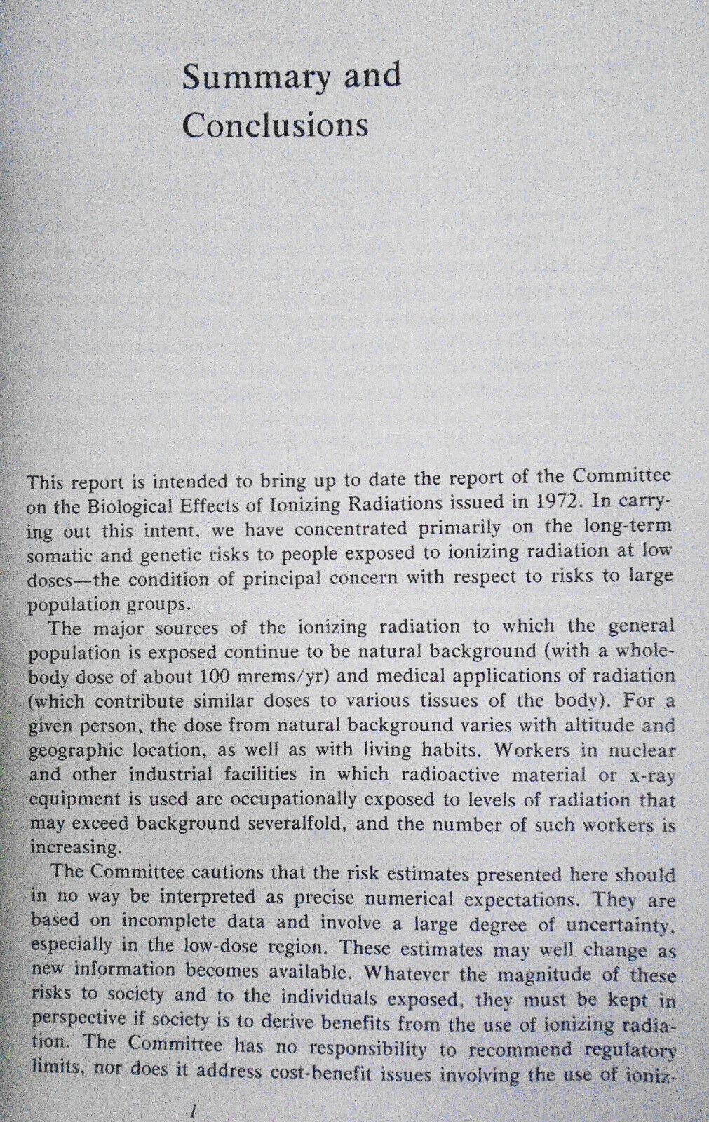 The Effects on populations of exposure to low levels of ionizing radiation, 1980