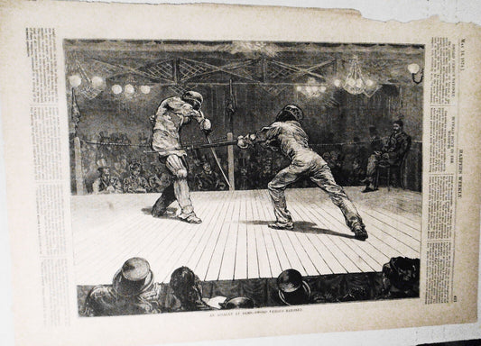 An Assault at Arms - Sword versus Bayonet - Harper's Weekly  1874 Original print