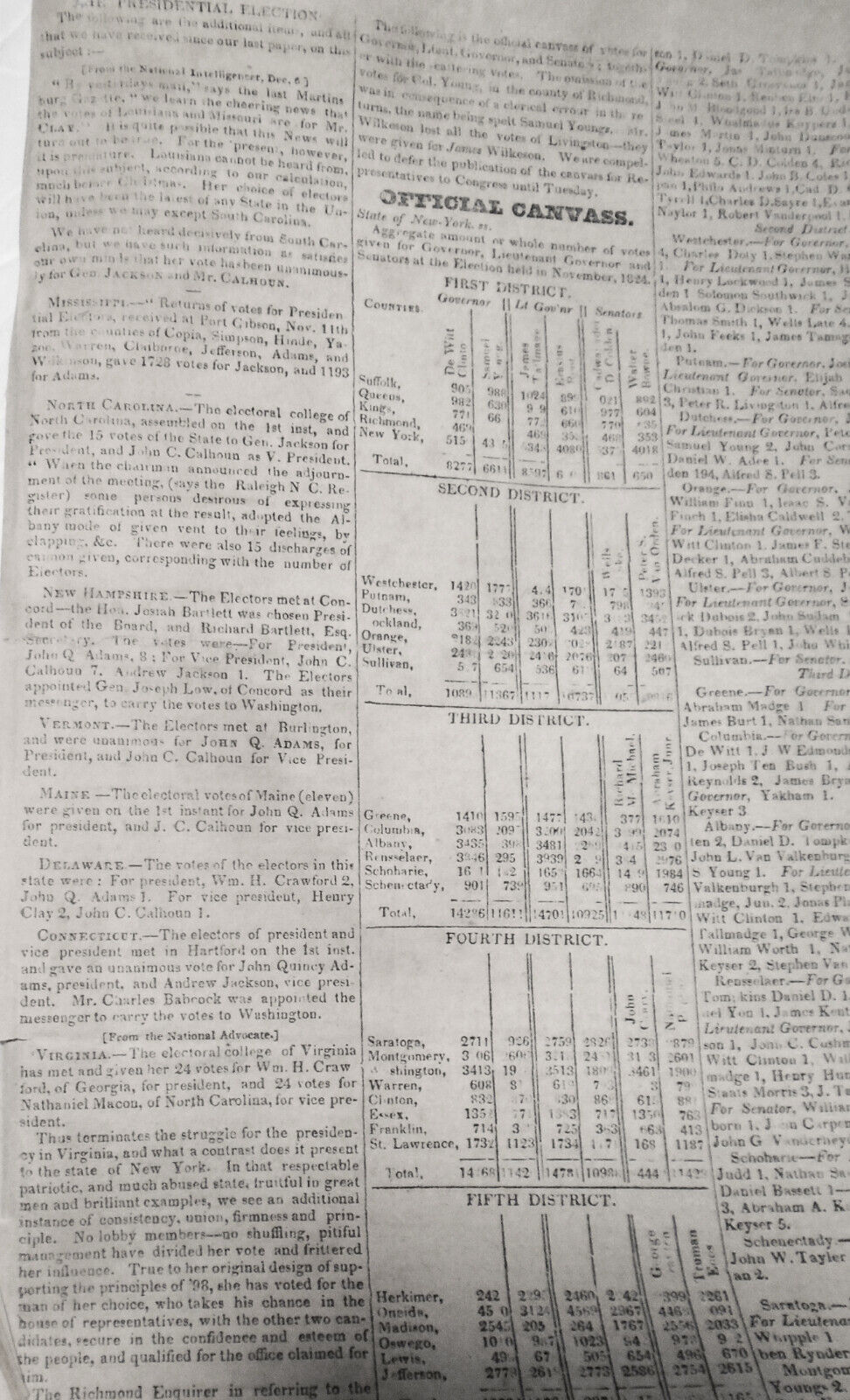 The Albany Argus, December 10, 1824 - Official canvass, Lord Byron letter, etc