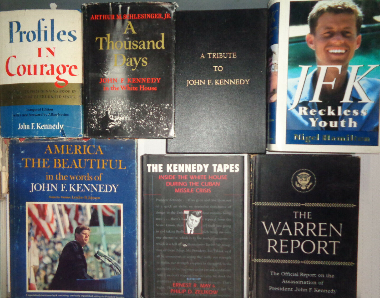 16 John F. Kennedy hardcovers - Profiles in Courage, 1000 Days, Reckless Youth..