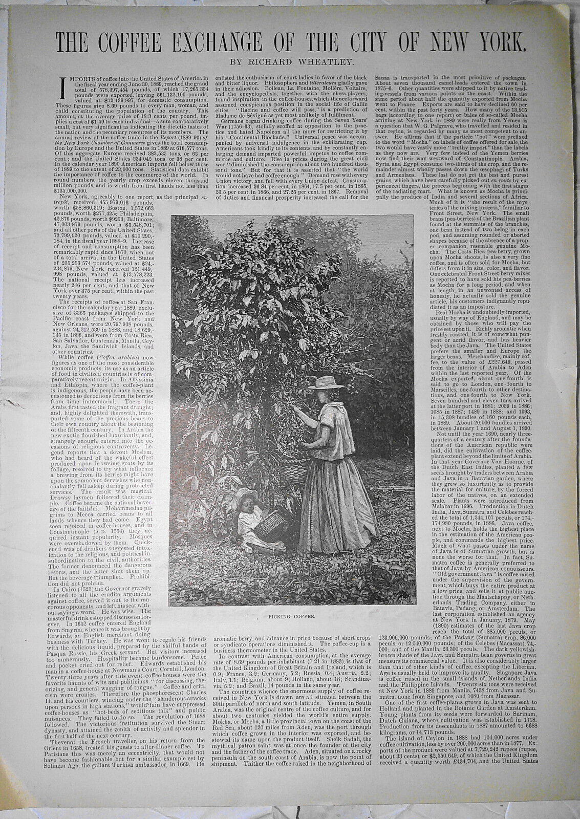 The Coffee Exchange of New York City - Harper's Weekly, 1891 - 4 pages, original