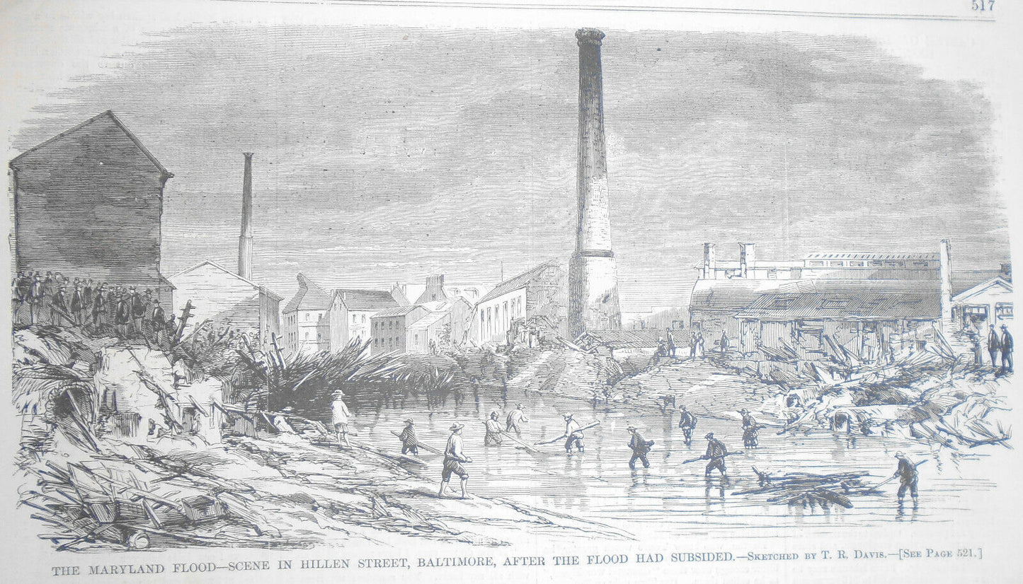 The Maryland Flood - 3 Prints by T. R. Davis - Harper's Weekly, August 15, 1868