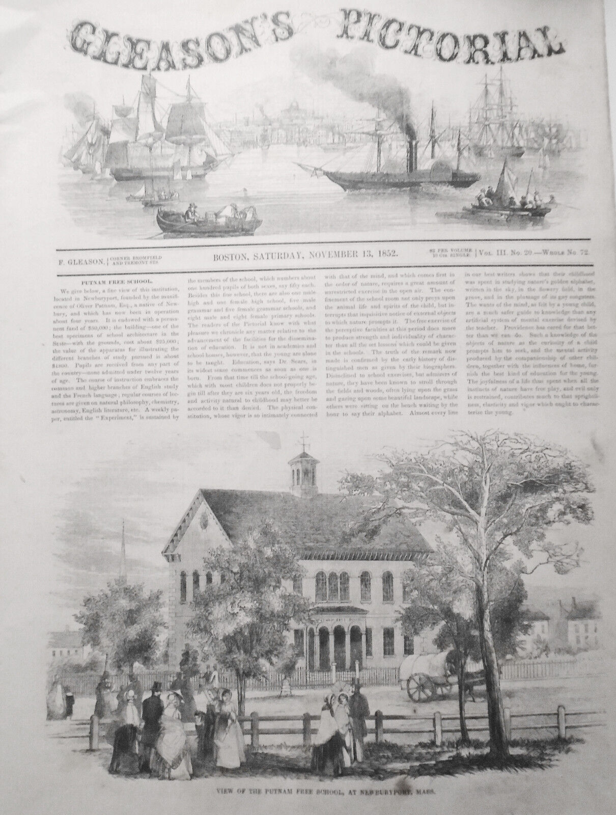 View Of The Putnam Free School, At Newburyport, Mass - Gleason's Pictorial 1852