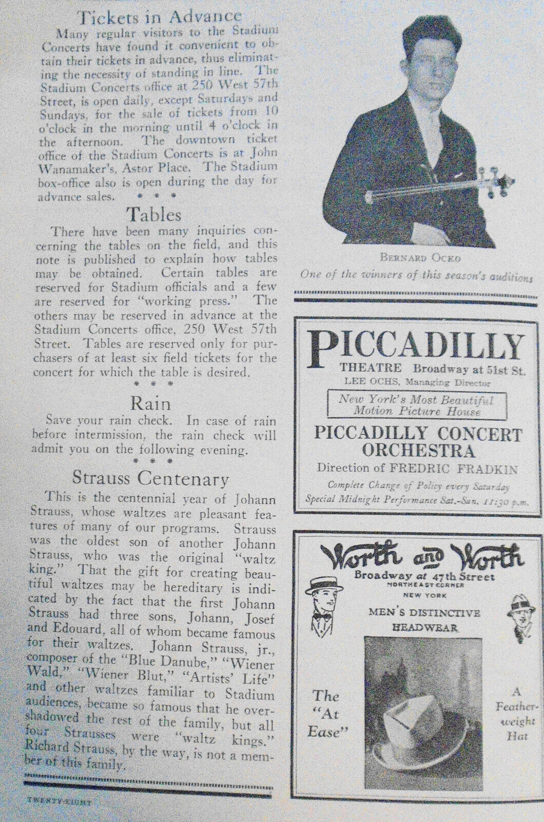 Stadium Concerts - New York Philharmonic, 1925 Program. Nikolai Sokoloff