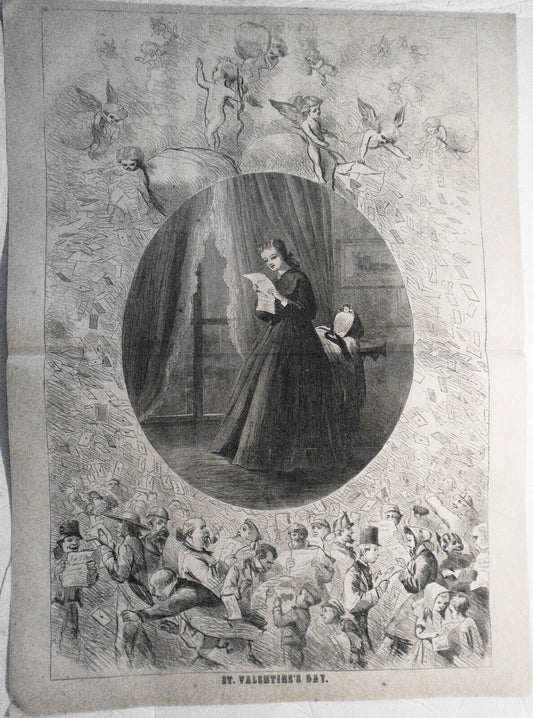 St. Valentine's Day  - original double-page print from Harper's Weekly 2/18/1865