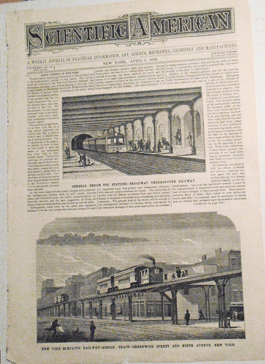 Scientific American April 1, 1876 - Rapid Transit in New York; Elevated Railroad