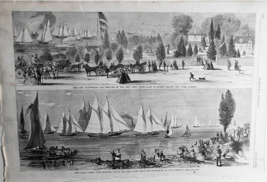 New York Yacht Club & its Regatta - 2 original prints from Harper's Weekly, 1868
