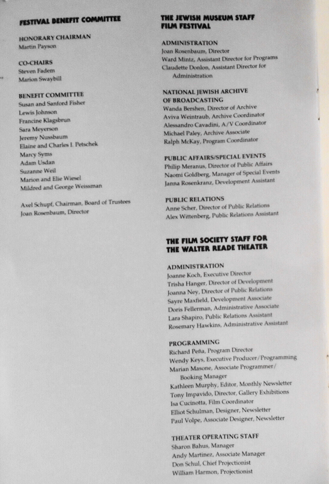 Reemergence Jewish Life in Eastern Europe - Film Festival 1992 Souvenir Program