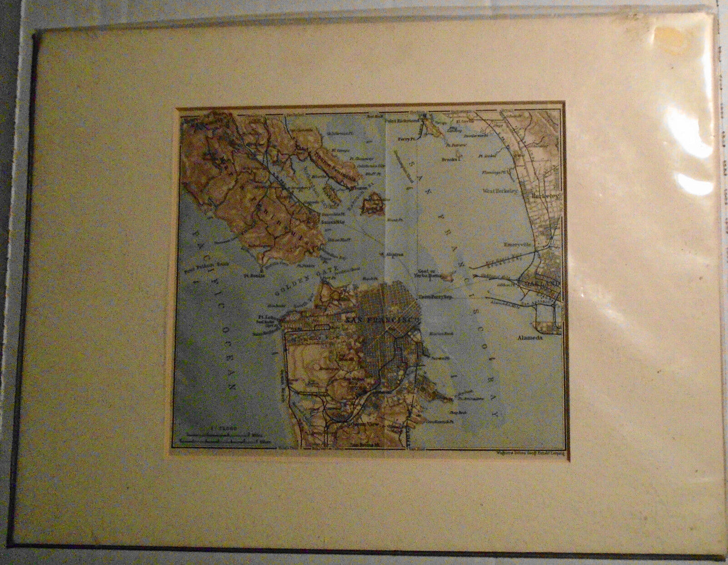 San Francisco Bay 1909 original antique map. Lithograph. Baedeker / Wagner Debes