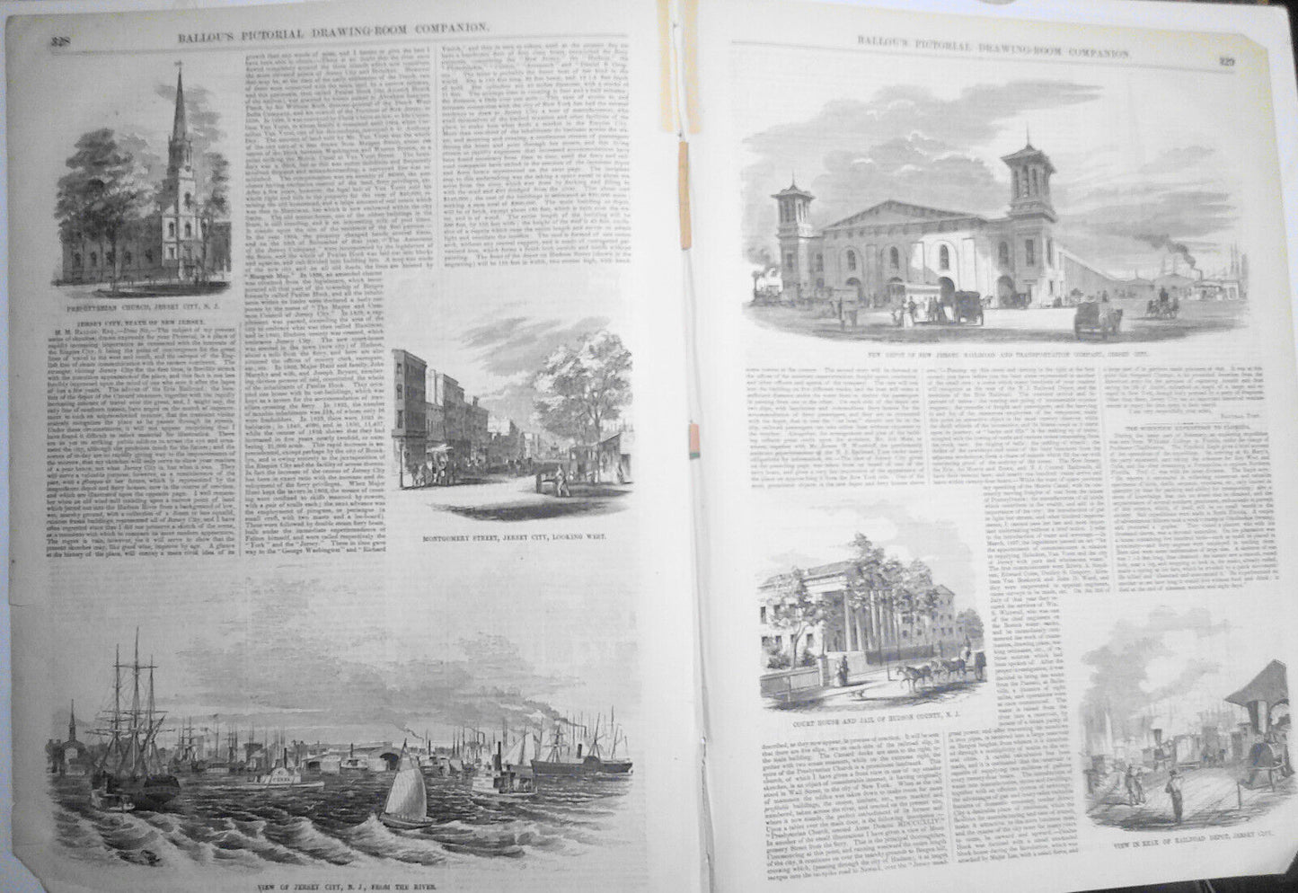 Jersey City, State of New Jersey - Story & 6 Prints - Ballou's Pictorial, 1857.