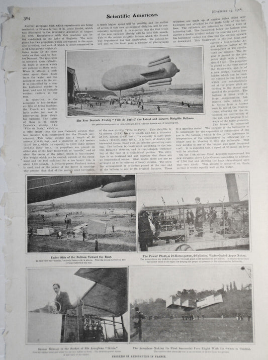 Progress Of Aeronautics In France - Scientific American, November 17, 1906