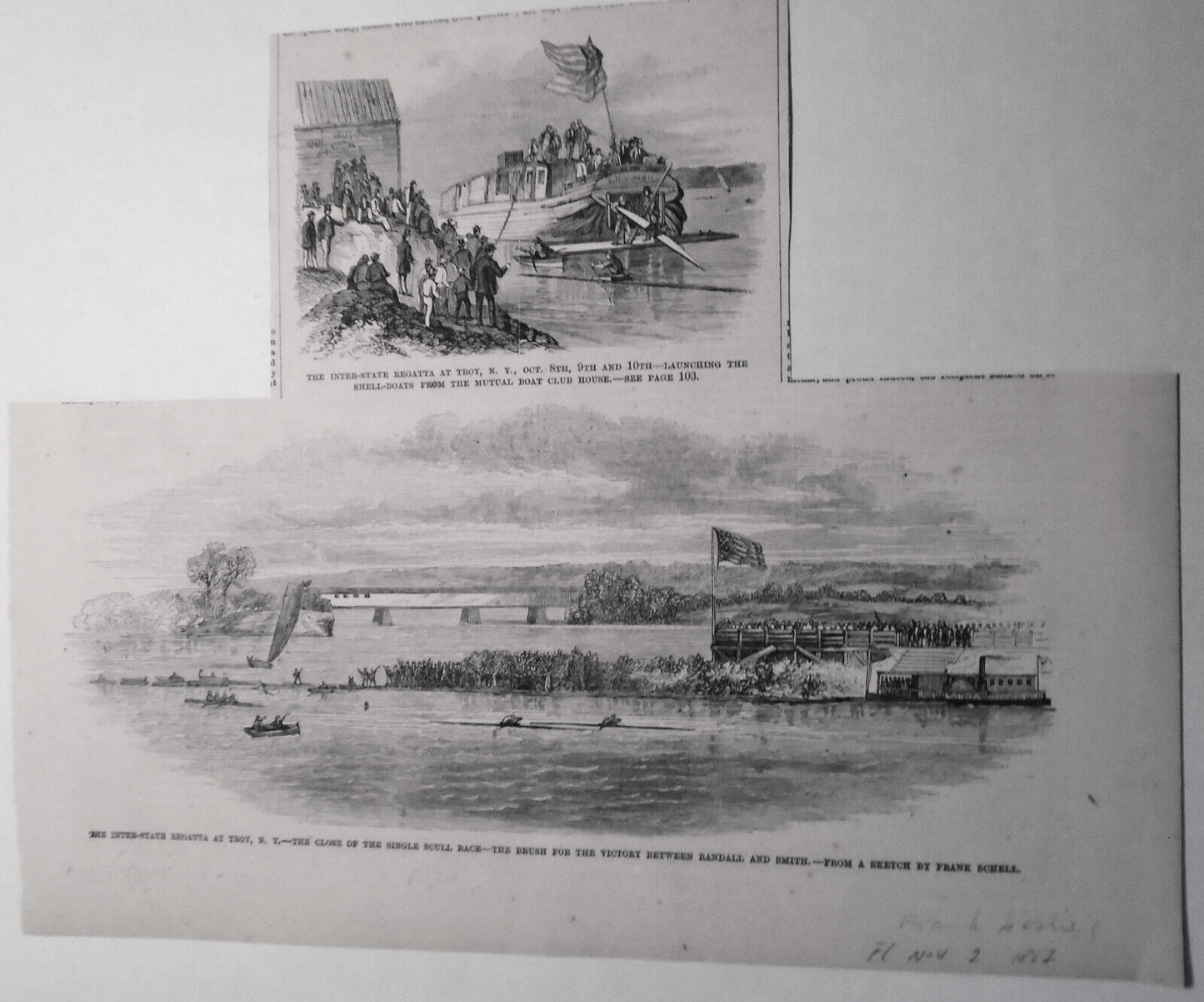 The Inter-state Regatta At Troy - Nov. 2. 1862 - 2 Prints - Frank Leslie's