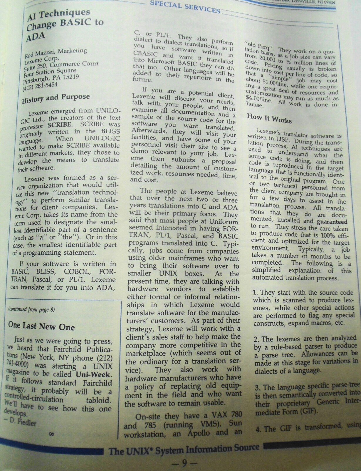 UNIQUE,  Vol. 3, No.  12, 1985 - The UNIX System Information Source