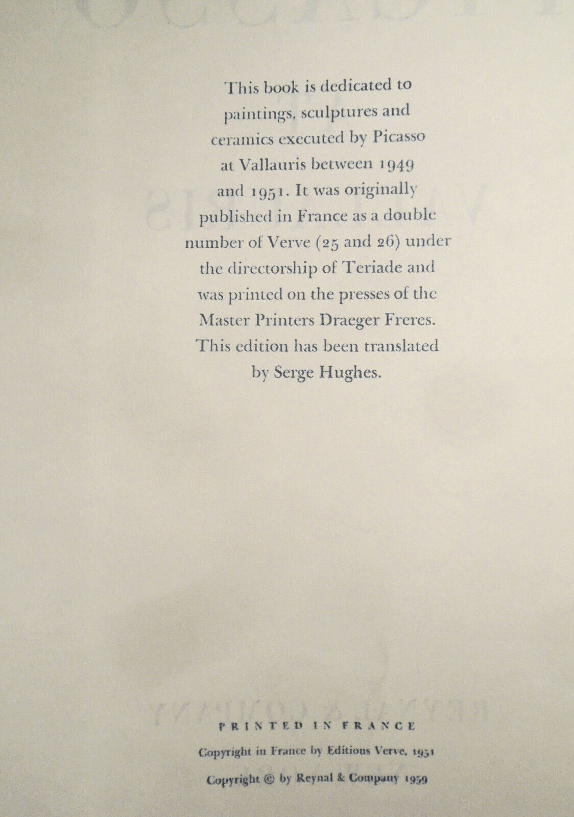 Verve : Picasso at Vallauris - Reynal & Co., 1959