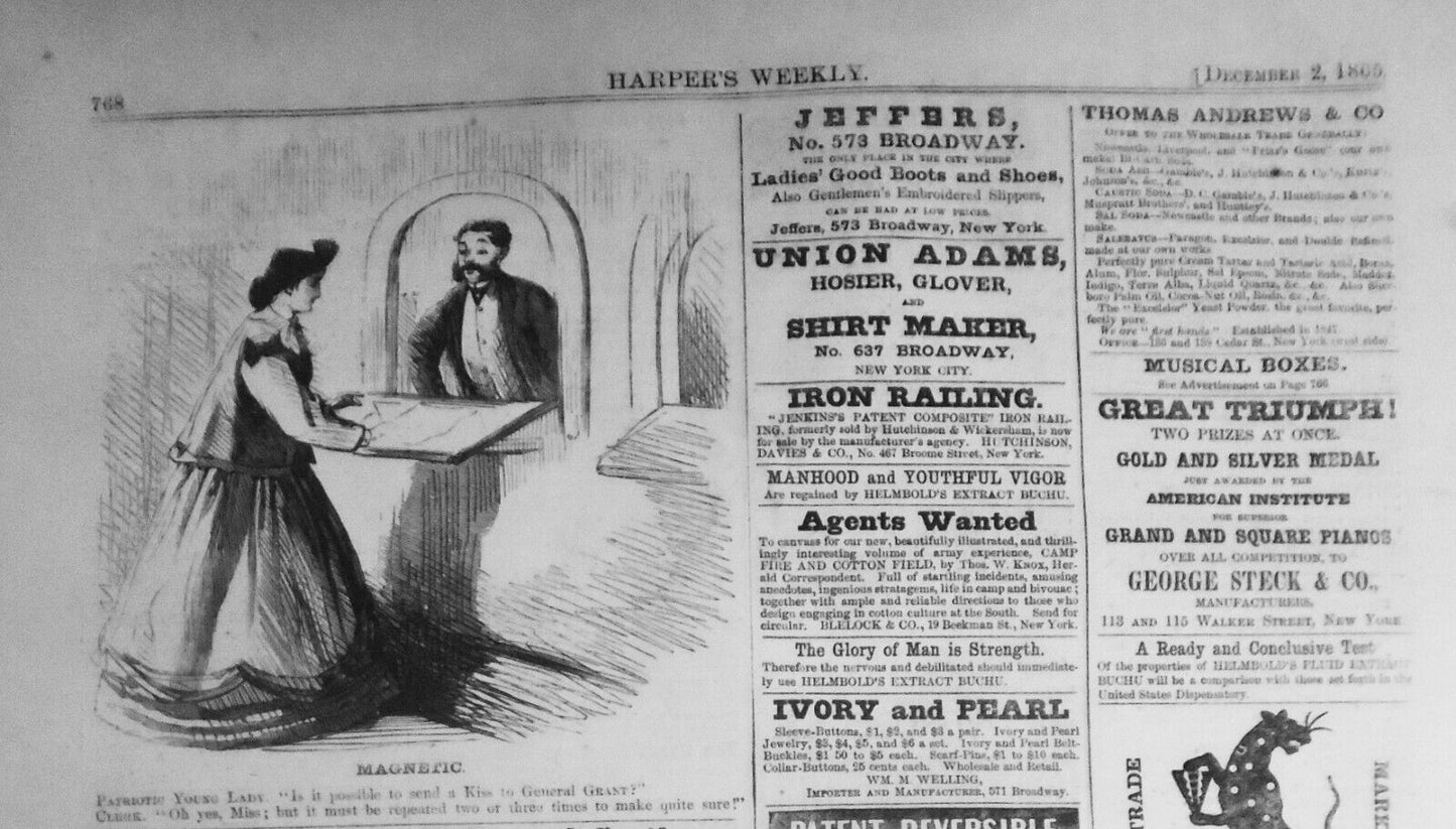 "Magnetic", original cartoon from Harper's Weekly December 2, 1865