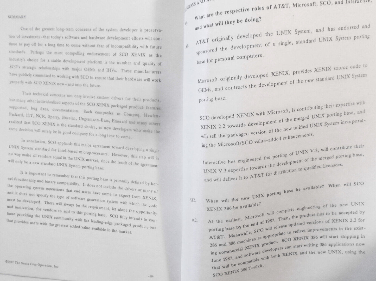 Development of a standard UNIX system for Intel-based micros - SCO paper, 1987.