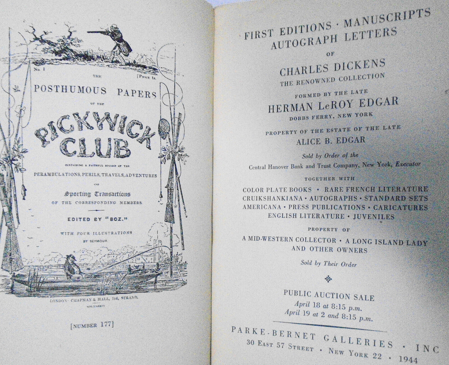 First Editions ... Of Charles Dickens...Herman Leroy Edgar  - 1944 Parke-Bernet
