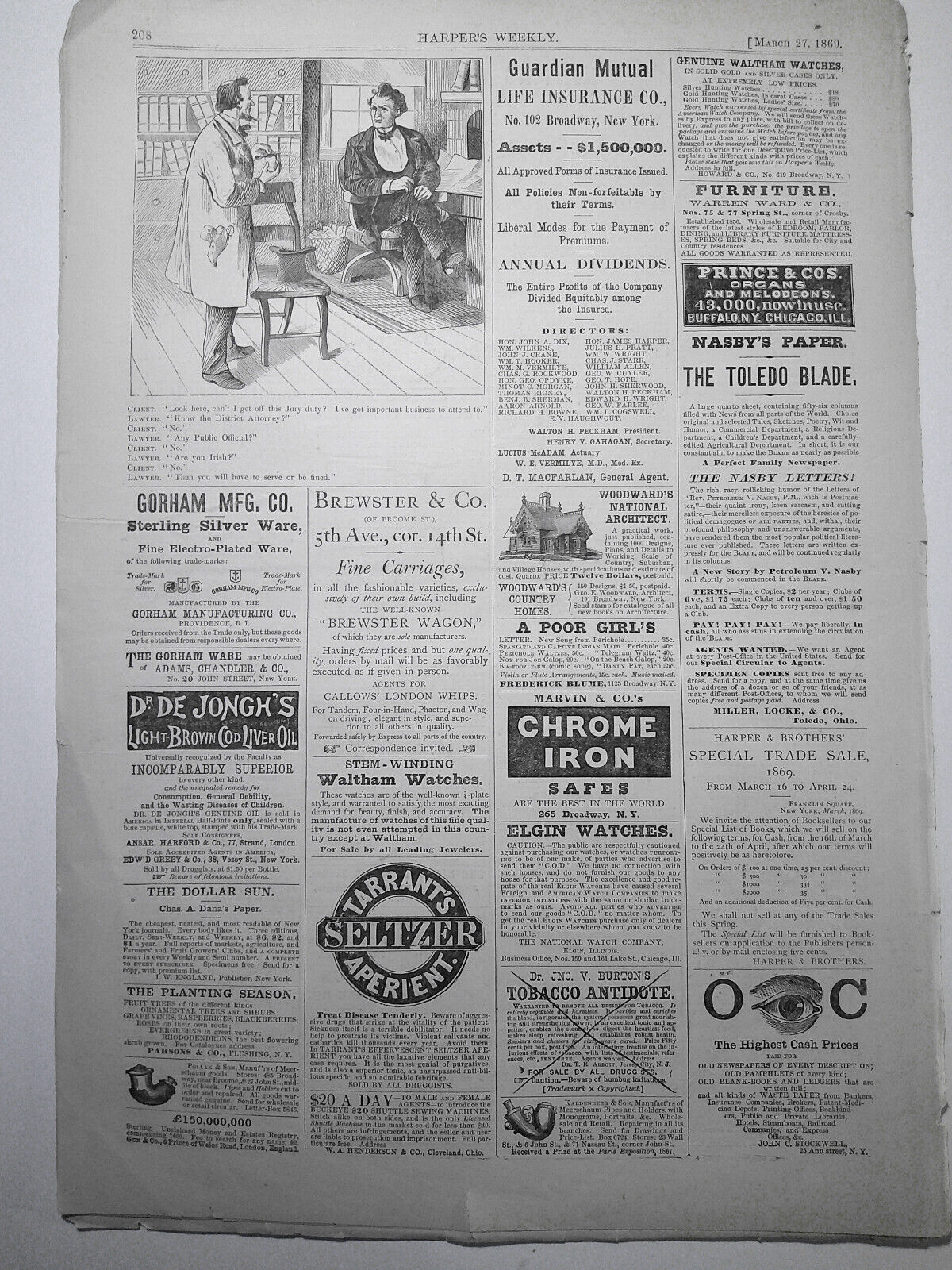 Harper's Weekly March 27, 1869 - Reconstructed cabinet; Arlington Cemetery; etc