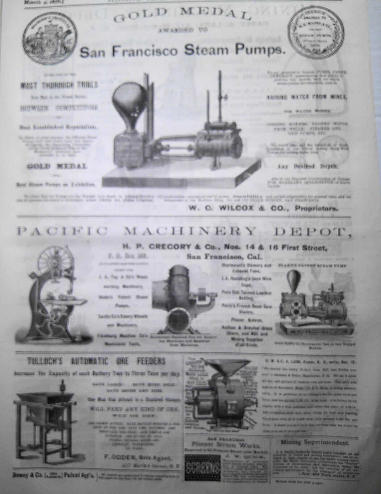 Mining and Scientific Press, March 4, 1876. Bonanza Mines; Bigelow Engine; etc