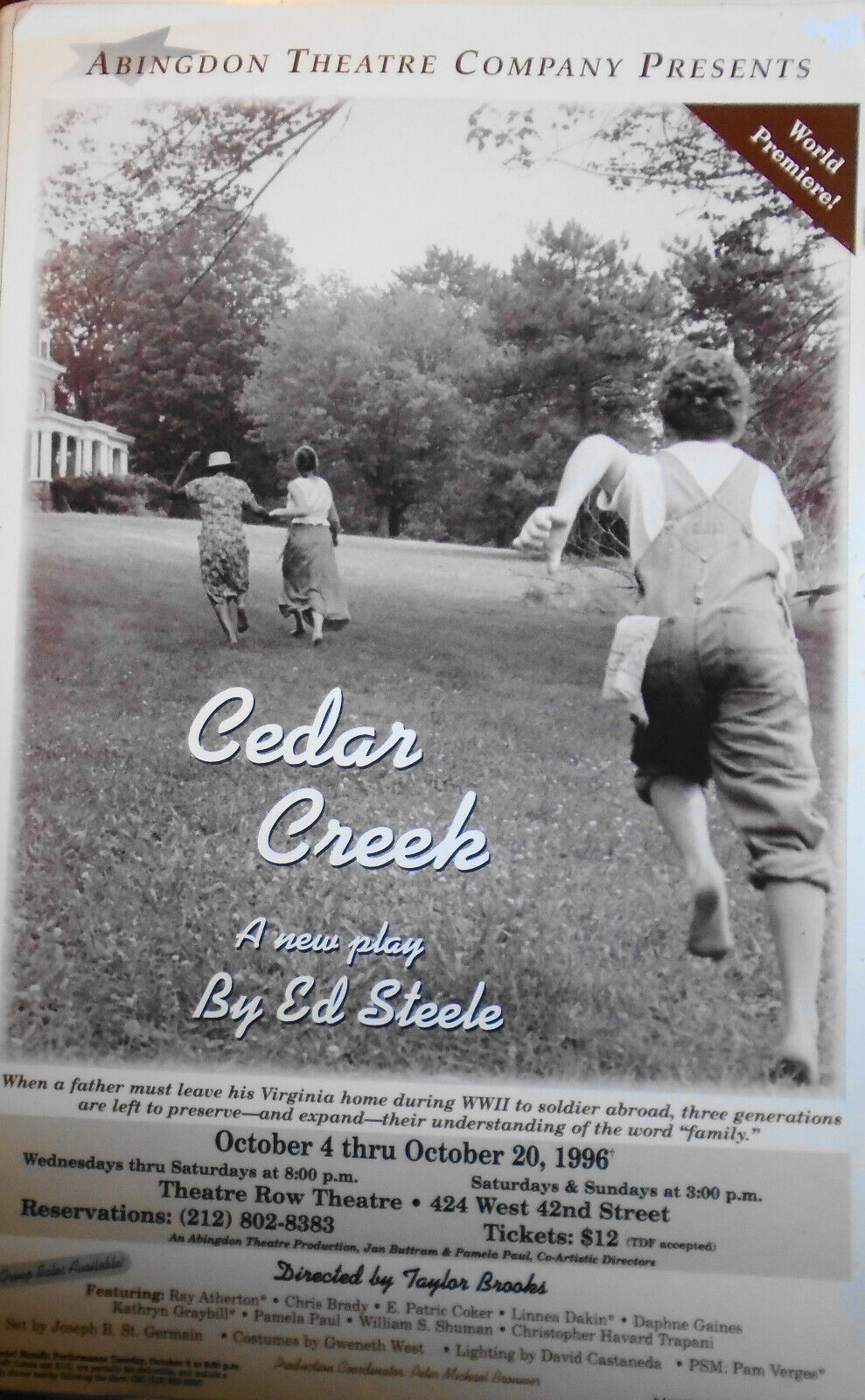 Cedar Creek - 1996 Original poster - Theatre Row Theatre, 42nd Street, NYC