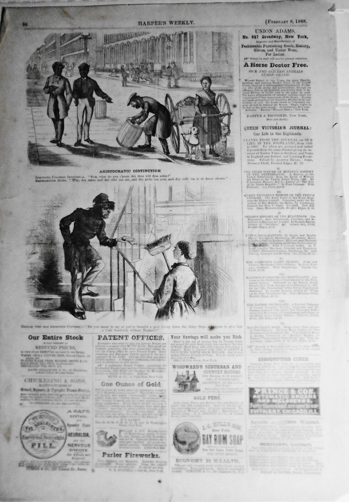 [African Americn] Harper's Weekly - Original - "Aristocratic Distinction"  1868