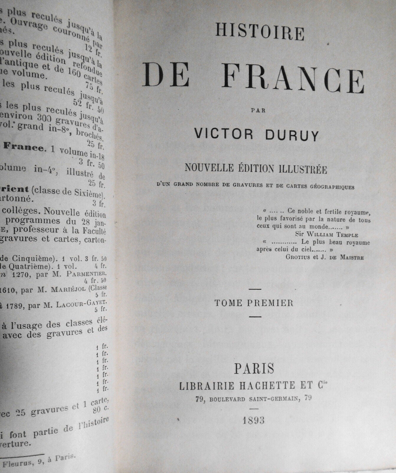 1893 Histoire de France, par Victor Duruy. 2 Vols. 12 color maps; 254 gravures