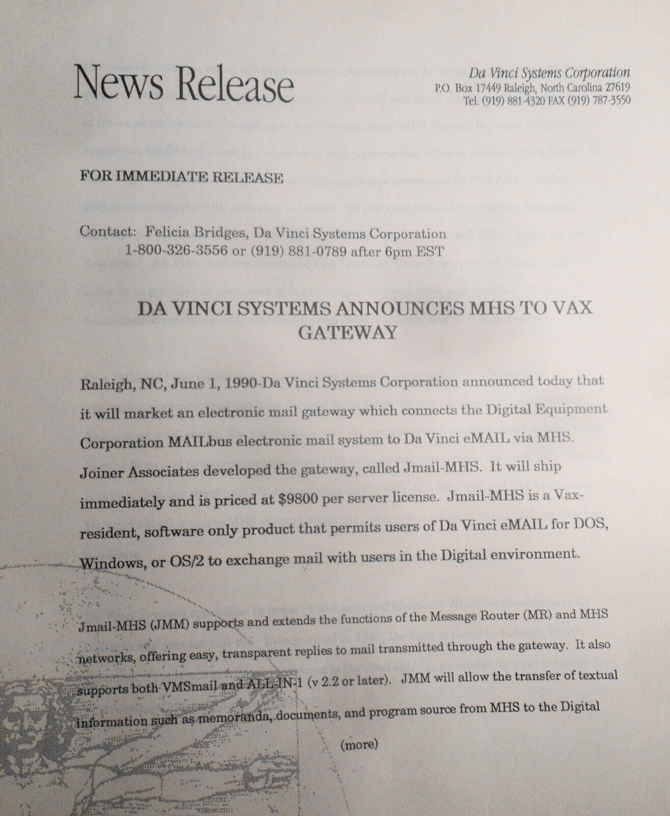 Take a look at Da Vinci eMail - 1990 Press Kit