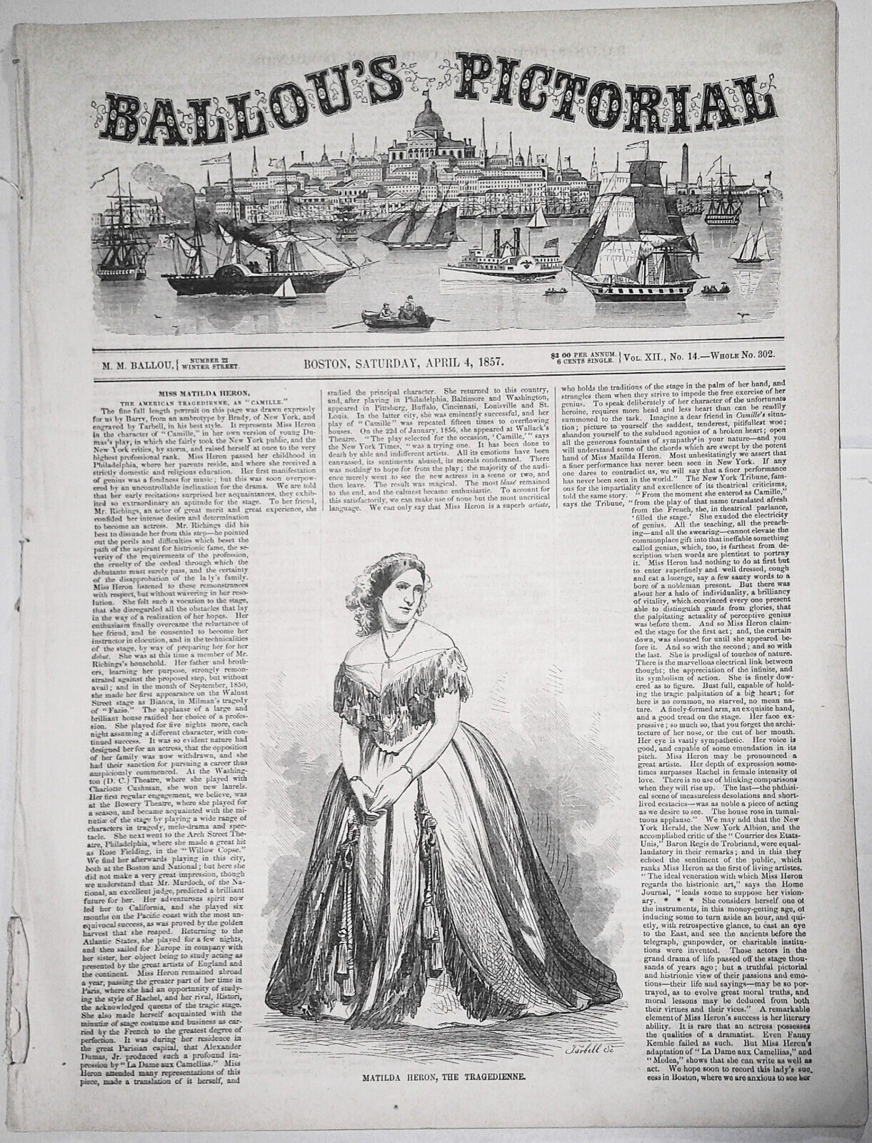 Ballou's Pictorial April 4, 1857 - Sargent's "Arctic Adventure"; Female College