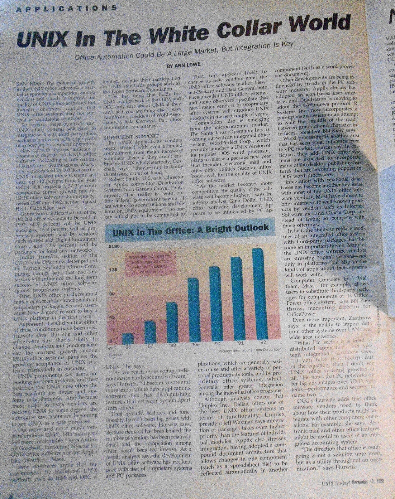 UNIX Today, December 12, 1988. The newspaper for the UNIX user community