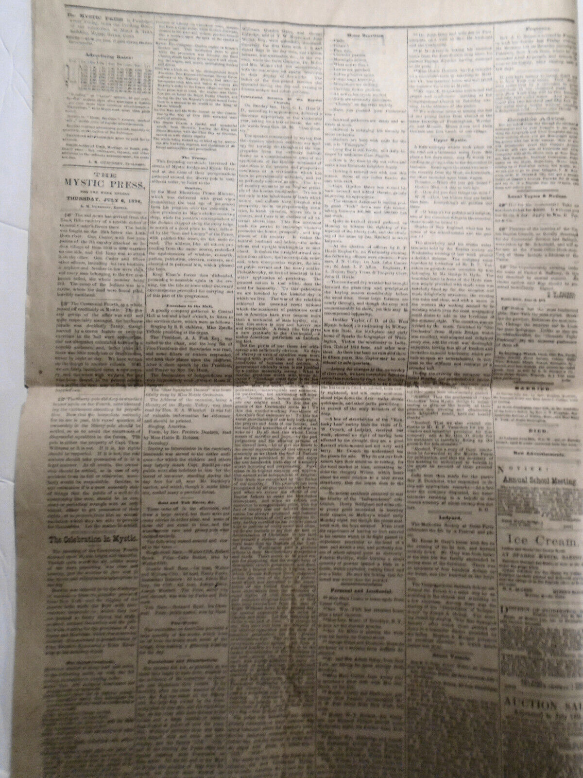 The Mystic Press, July 6, 1876. Stonington Connecticut newspaper (reprint)