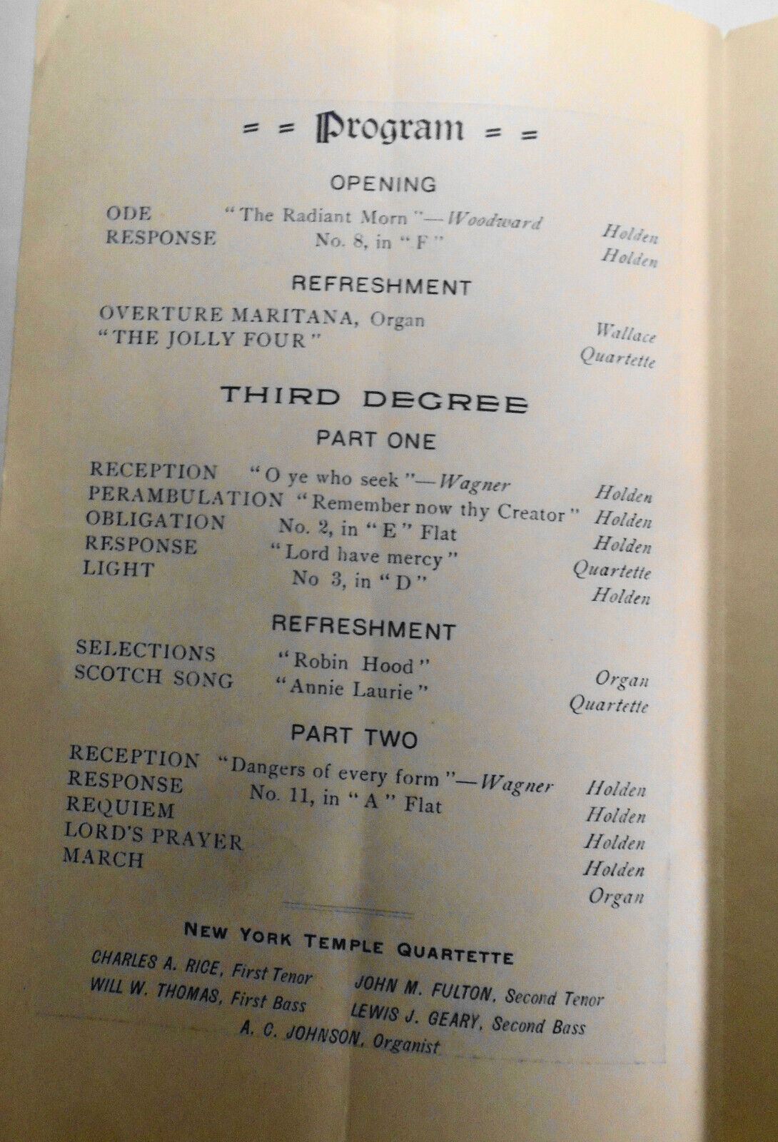 1896 Gala Night Program : Sagamore Lodge 371, New York. Free and accepted masons