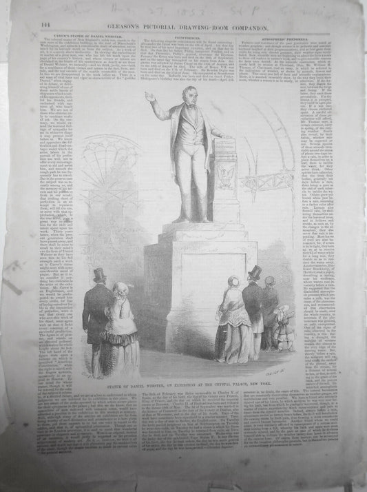 Carew's Statue Of Daniel Webster - 2 prints & story - Gleason's 1850s