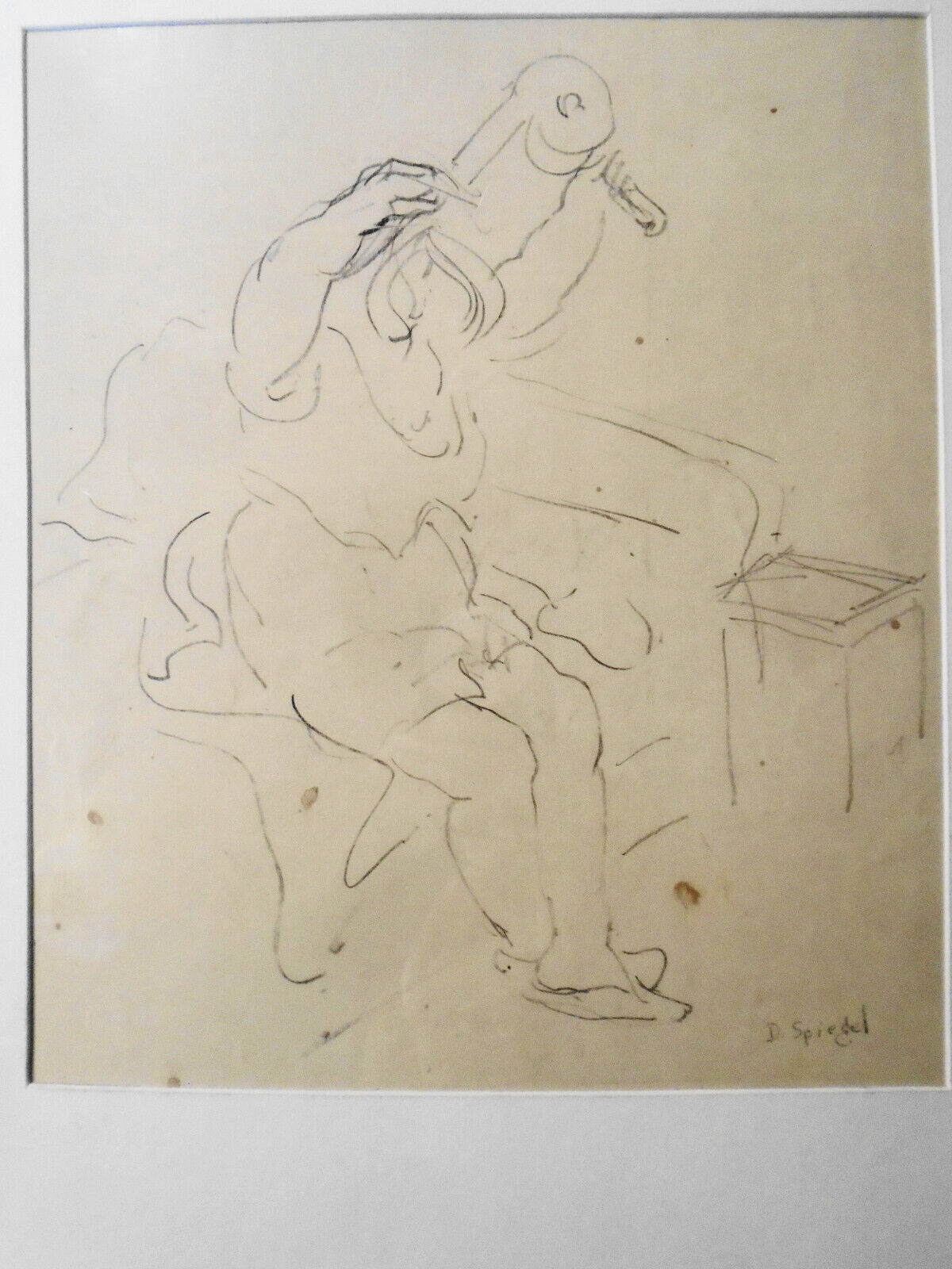 Doris Spiegel (1907-1982) -  signed drawing [untitled, woman drying hair]