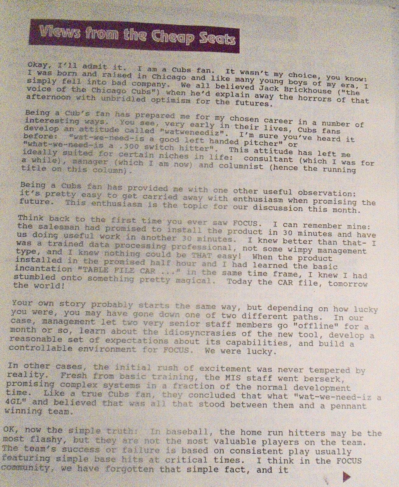 Fuseviews, Summer 1990. Focus Users Group publication by Fuse Inc.