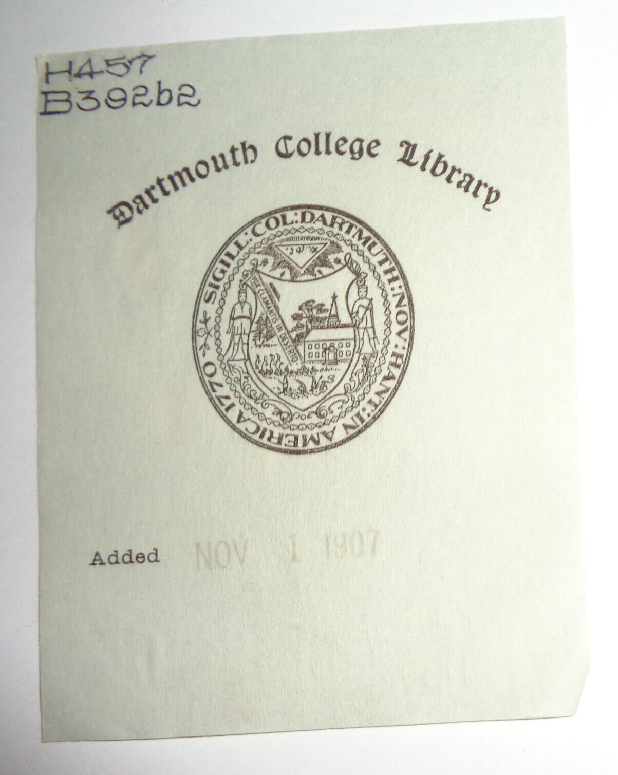 Dartmouth College Library - Ex Libris Bookplate - 1907